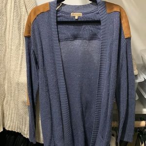 Denim cardigan with faux leather details